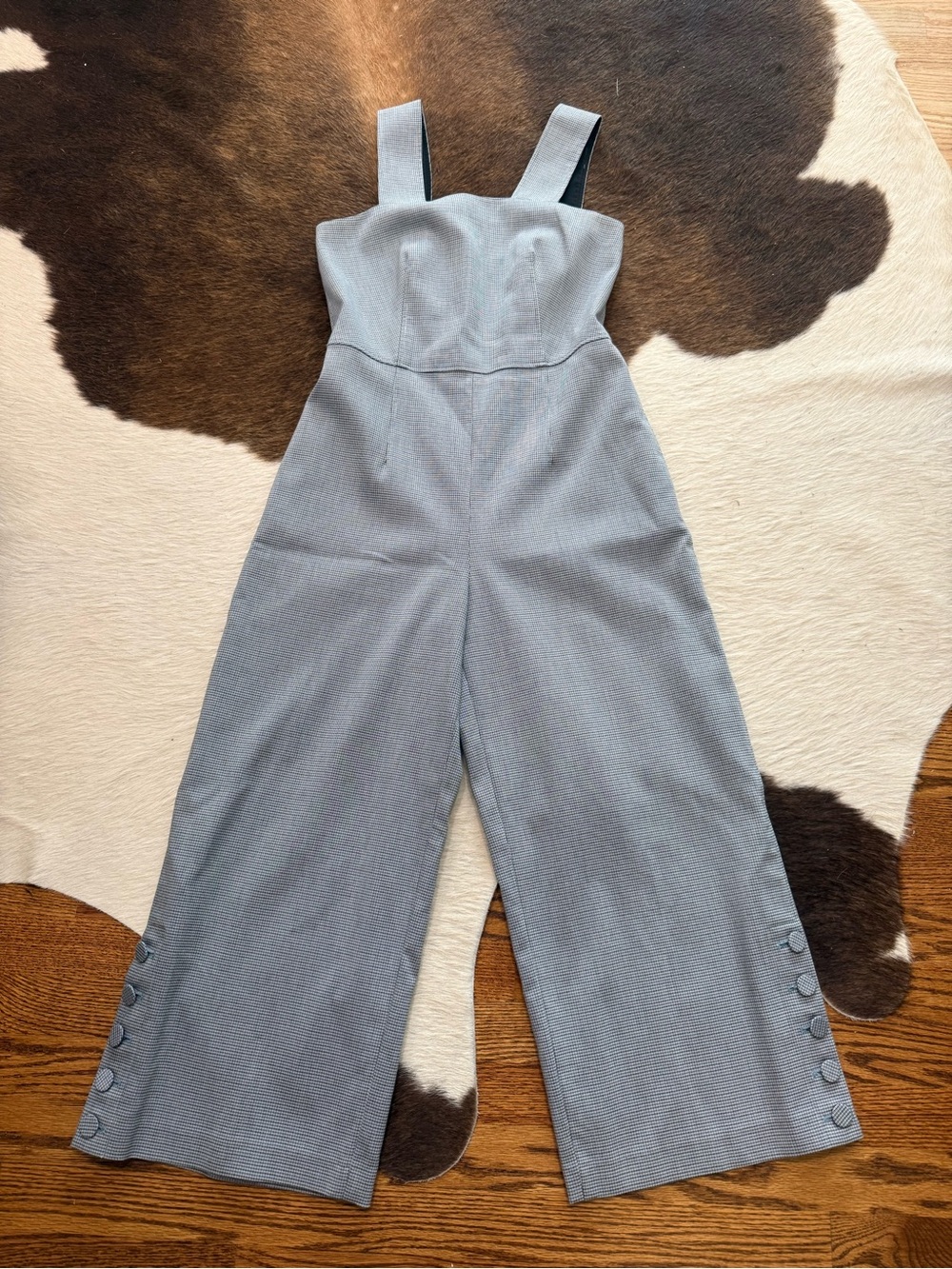 Club Monaco Light Blue Wide-Leg Strapged Jumpsuit with Side Button Detail